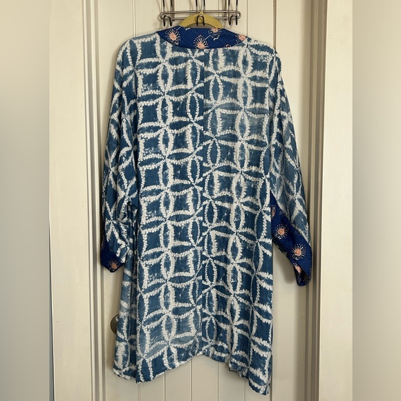 Anthropologie Sky Blue and White Tie-Dye Open Front Kimono S/M - Picture 2 of 7